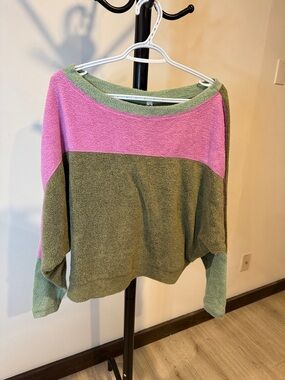 Free People Colorblock Women’s Sweater - Pink and Olive